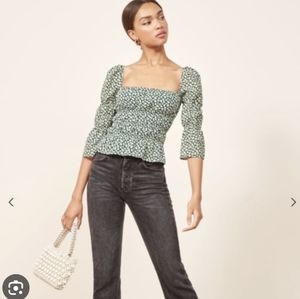 Reformation Ayla top - green, floral